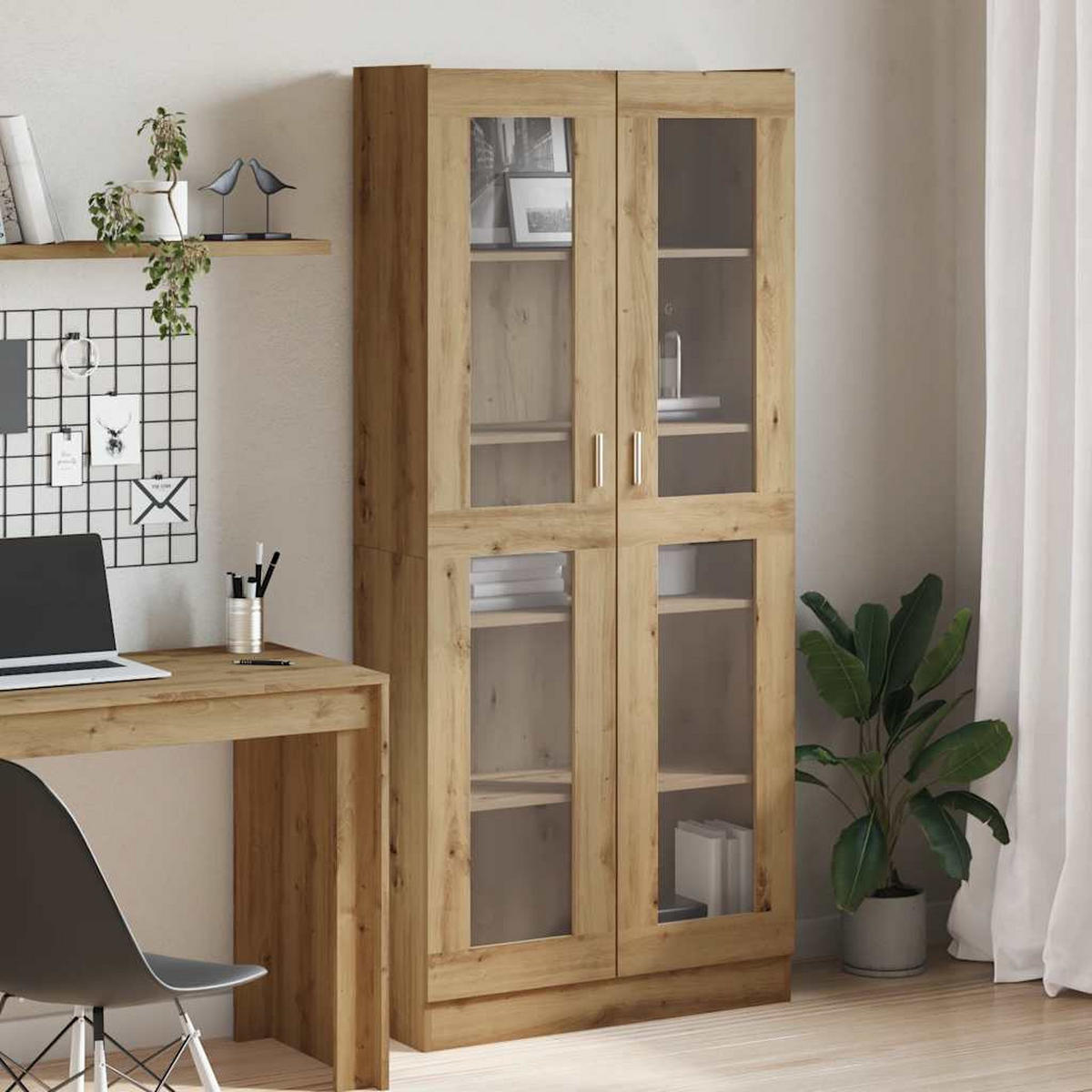 VITRINE mit Glas Türen, 4 Ablagen 82,5/30,5/185 cm aus Holzwerkstoff Artisan-Eiche Dekor - Eiche Artisan, Holz (82.5/185/30.5cm) - vidaXL