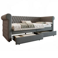 POLSTERBETT 90/200 cm mit 2 Schubladen & gestepptem Leinenbezug, Grau - Grau, Textil (90/200cm) - Redom