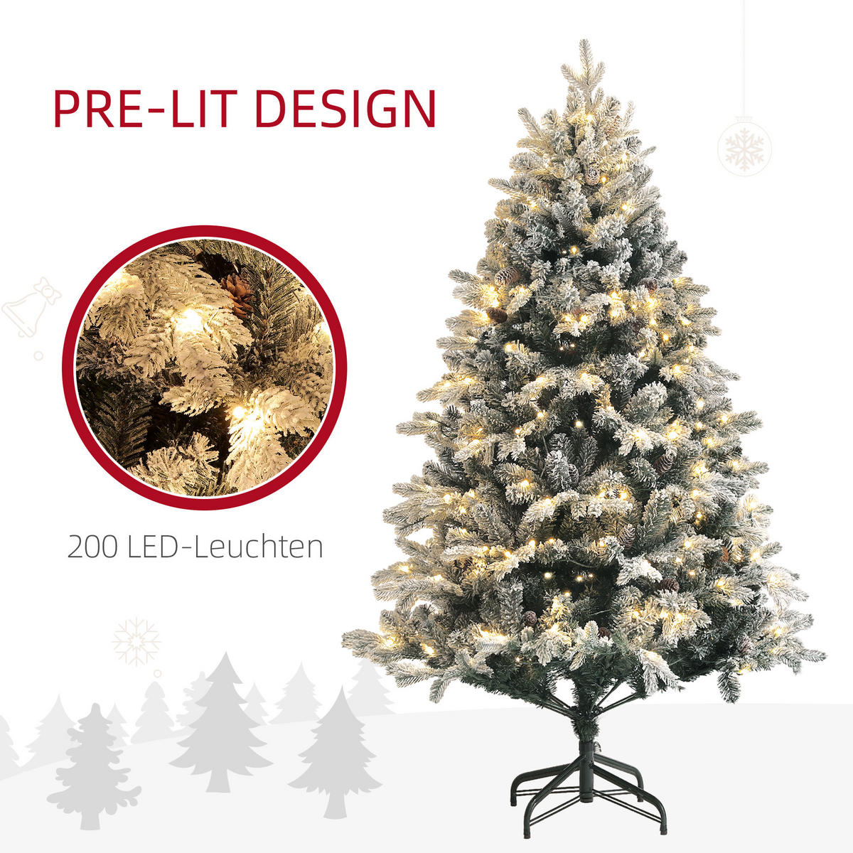 KÜNSTLICHER Weihnachtsbaum, 180 cm Christbaum mit 793 Spitzen für Weihnachten - Grün, Kunststoff (180cm) - HOMCOM