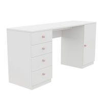 RADNI STOL 155/45/75 cm s 4 ladice, policom i keramičkim ručkama u bijeloj boji - bijela/prirodne boje, drvni materijal (155/75/45cm) - CHICFURN