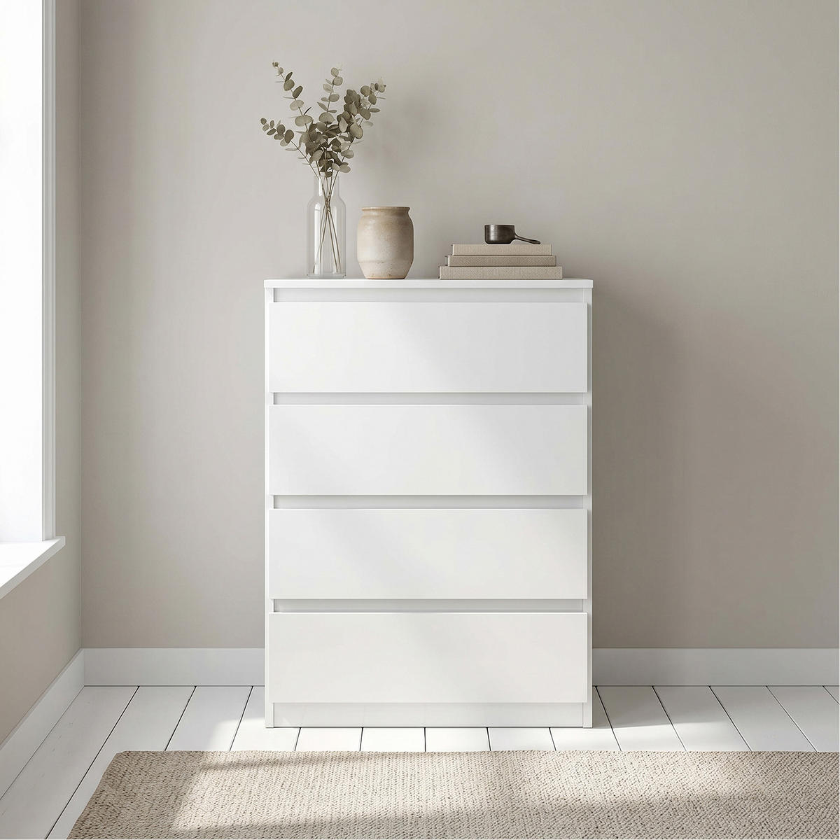 KOMMODE NUDO 70/102/39cm mit 4 Schubladen Türen Weiß - Weiß, Holzwerkstoff (70/102/39cm) - MASSENO