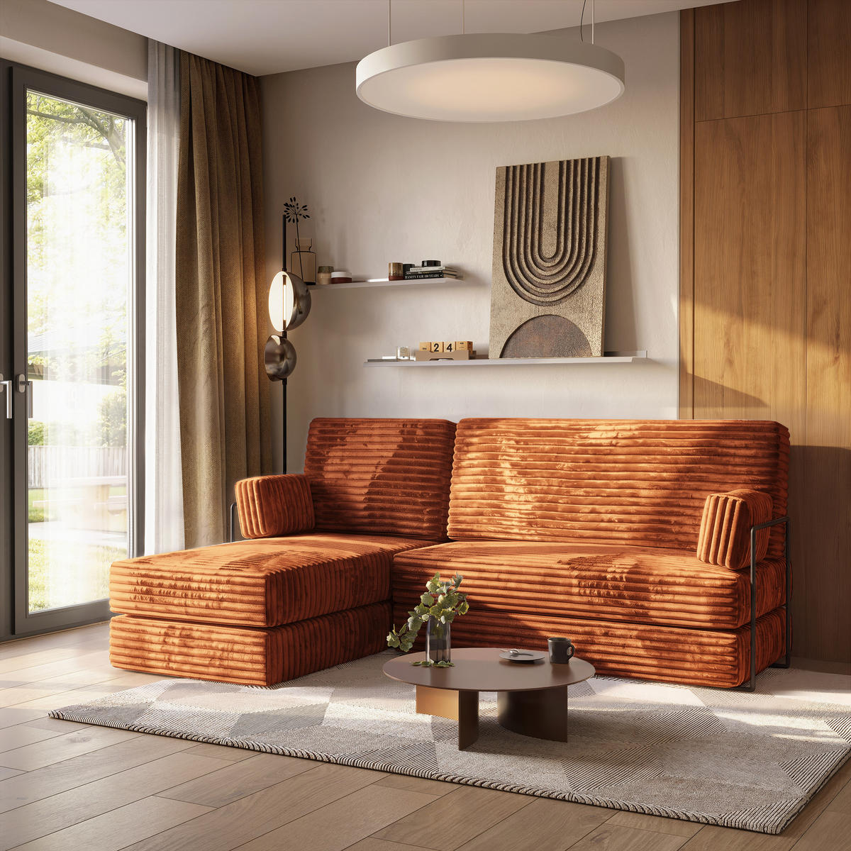 ROHOVÁ SEDAČKA NOTIA modulární Boneless pohovka s funkcí spaní, hnědá TILIA 52 - hnědá, textil (200/120cm) - MASSENO