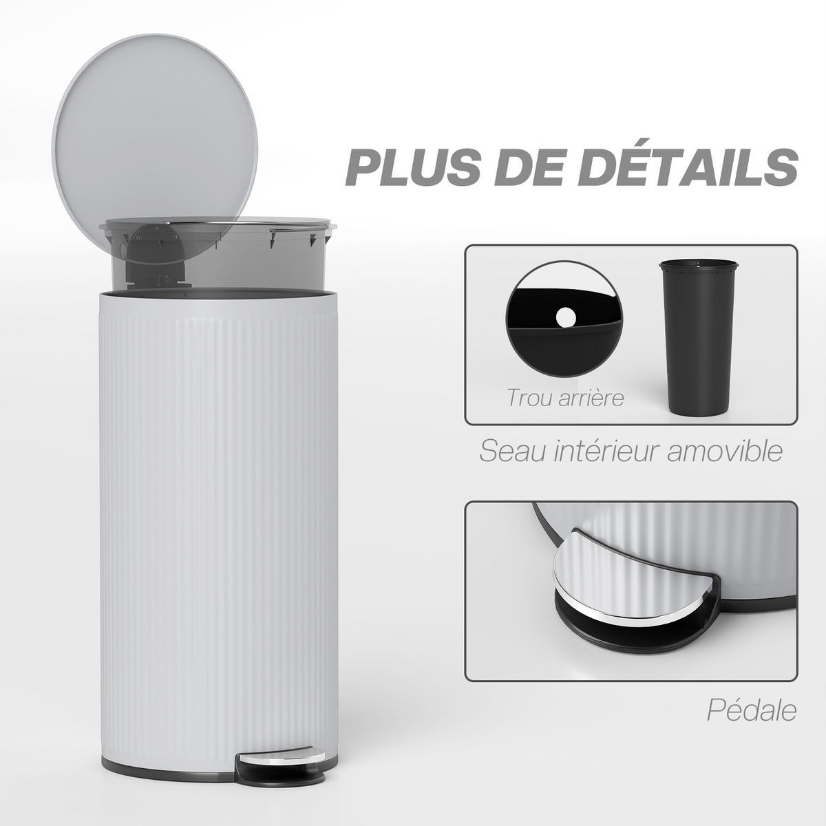 MÜLLEIMER KÜCHE 30 LITER Treteimer Grau 36/30/60,5 cm - Grau, Metall (30/60.5/36cm) - Rolipo