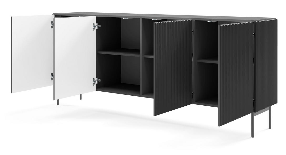 KOMMODE Breite Galiano mit 4 Türen, 195 cm, Schwarz - Schwarz, Holz (195/81/40cm) - Emporius