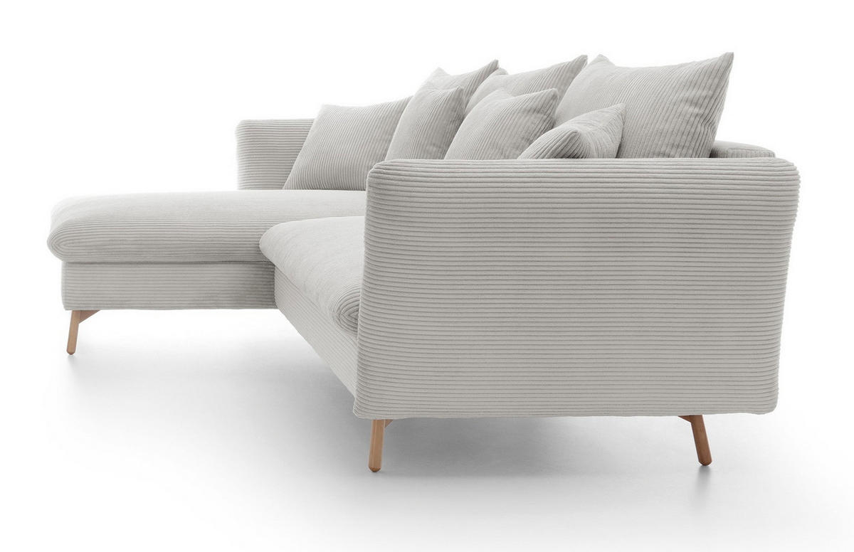 ECKSOFA Savona L-Form 260 cm, Cordstoff, Links, Vanille - Ecru, Holz (258/167cm) - Emporius