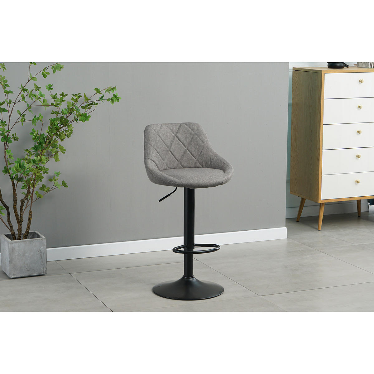 BARSTUHL - 2er-Set - Leinen / Eisen - Grau, Textil/Metall (46/83/49cm) - home24