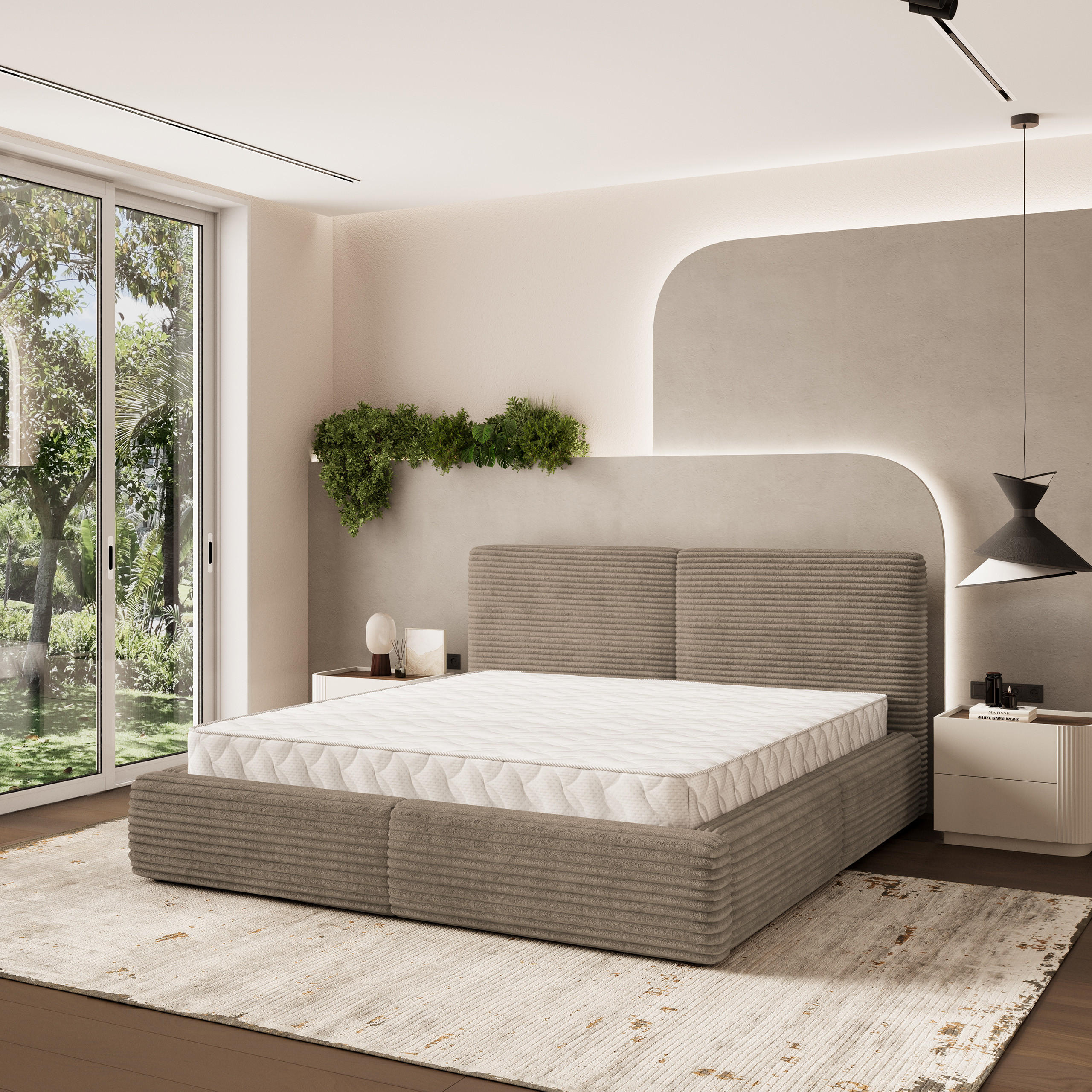 POLSTERBETT FELURO 160x200 cm mit Bettkästen - Beige - Beige, Holz (160/200cm) - MASSENO