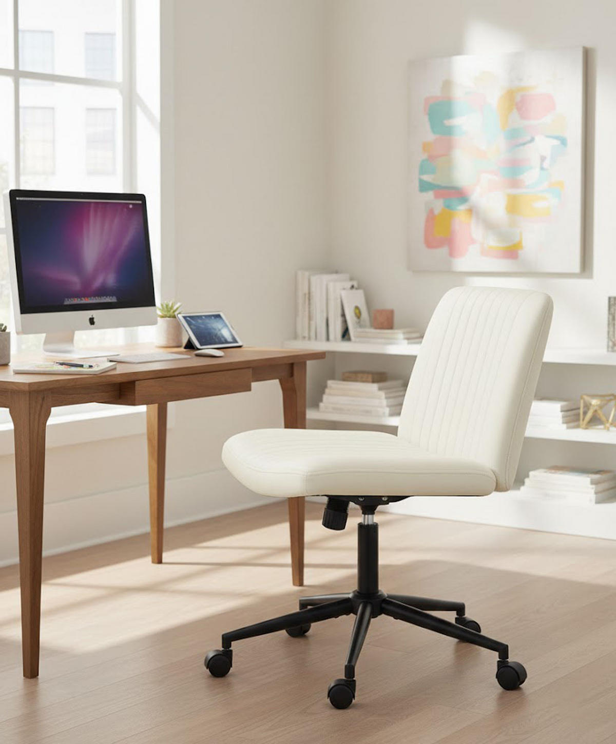 BÜROSTUHL Lynox Samt creme - Creme/Schwarz, Metall (62/98/65cm) - TPFLiving