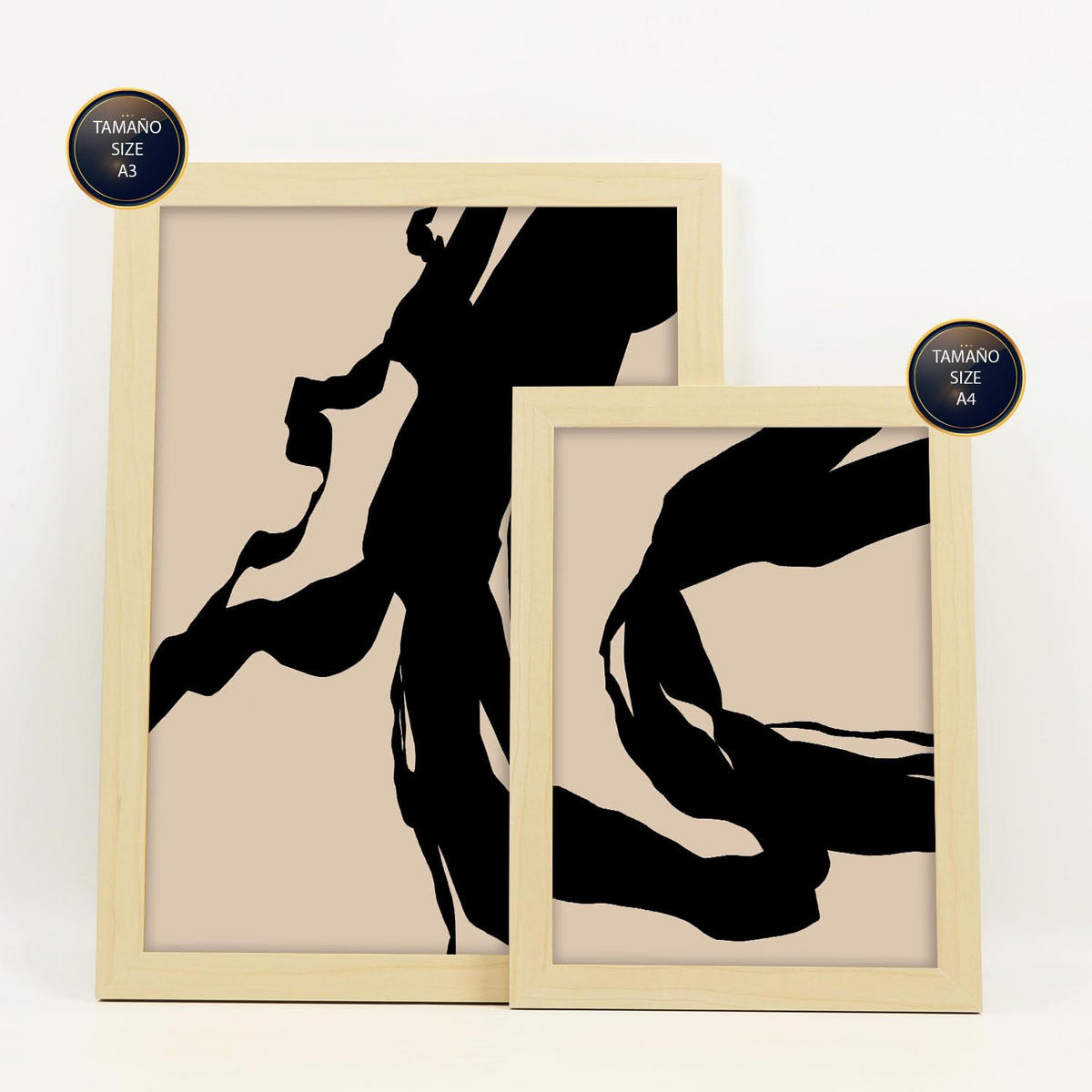 POSTER Set Mit 6 Zusammenfassungen In Form Ästhetische Dekorative Gemälde Für Ihr Wohnzimmer, Schlafzimmer Oder Zuhause A3 & A4 Rahmen Aus Hellem Holz - Beige, Papier (29/3cm) - Nacnic