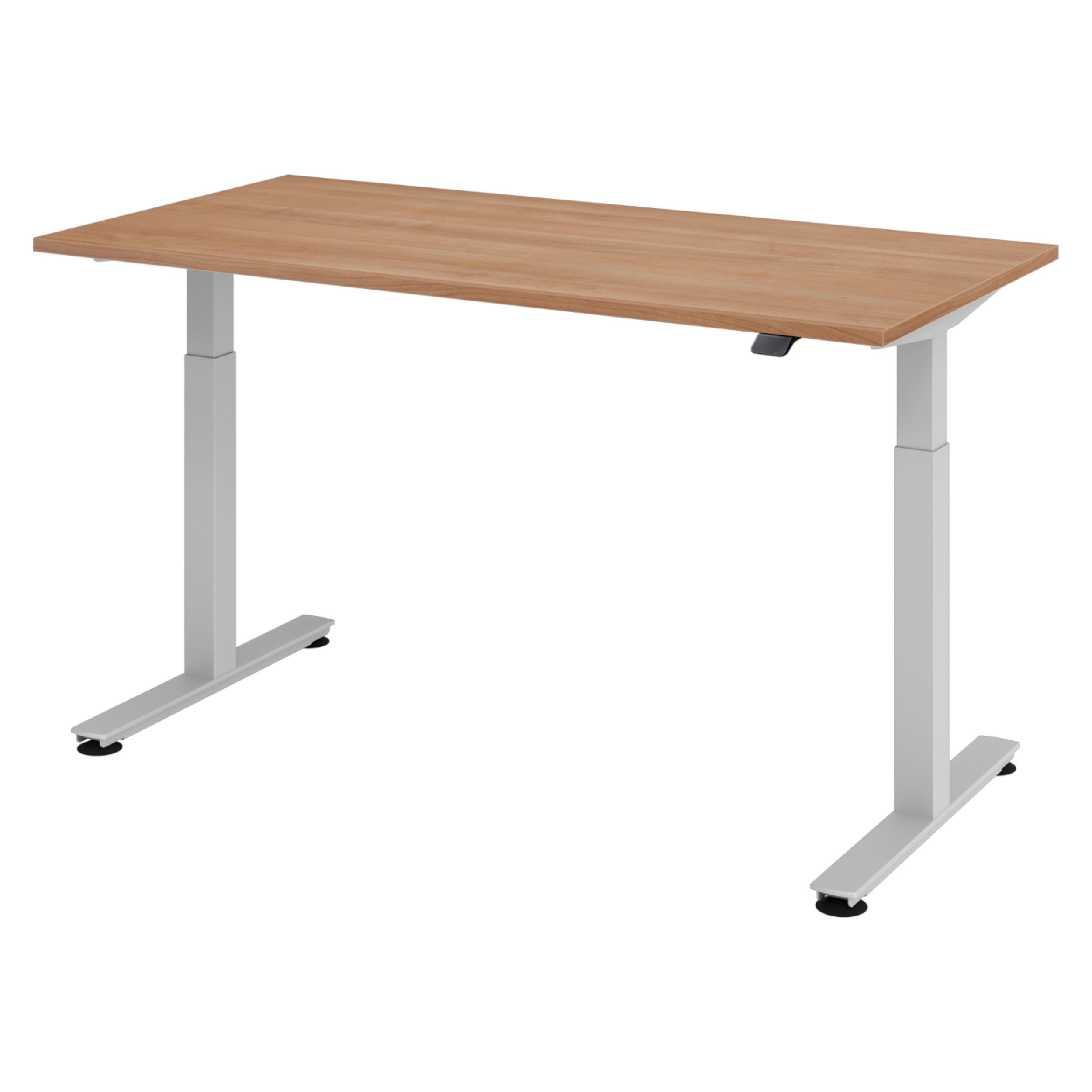 SCHREIBTISCH elektrisch XMST 80/160/74 cm in Nussbaumfarben/Silberfarben - Silberfarben/Nussbaumfarben, Holzwerkstoff (80/160/74cm) - bümö