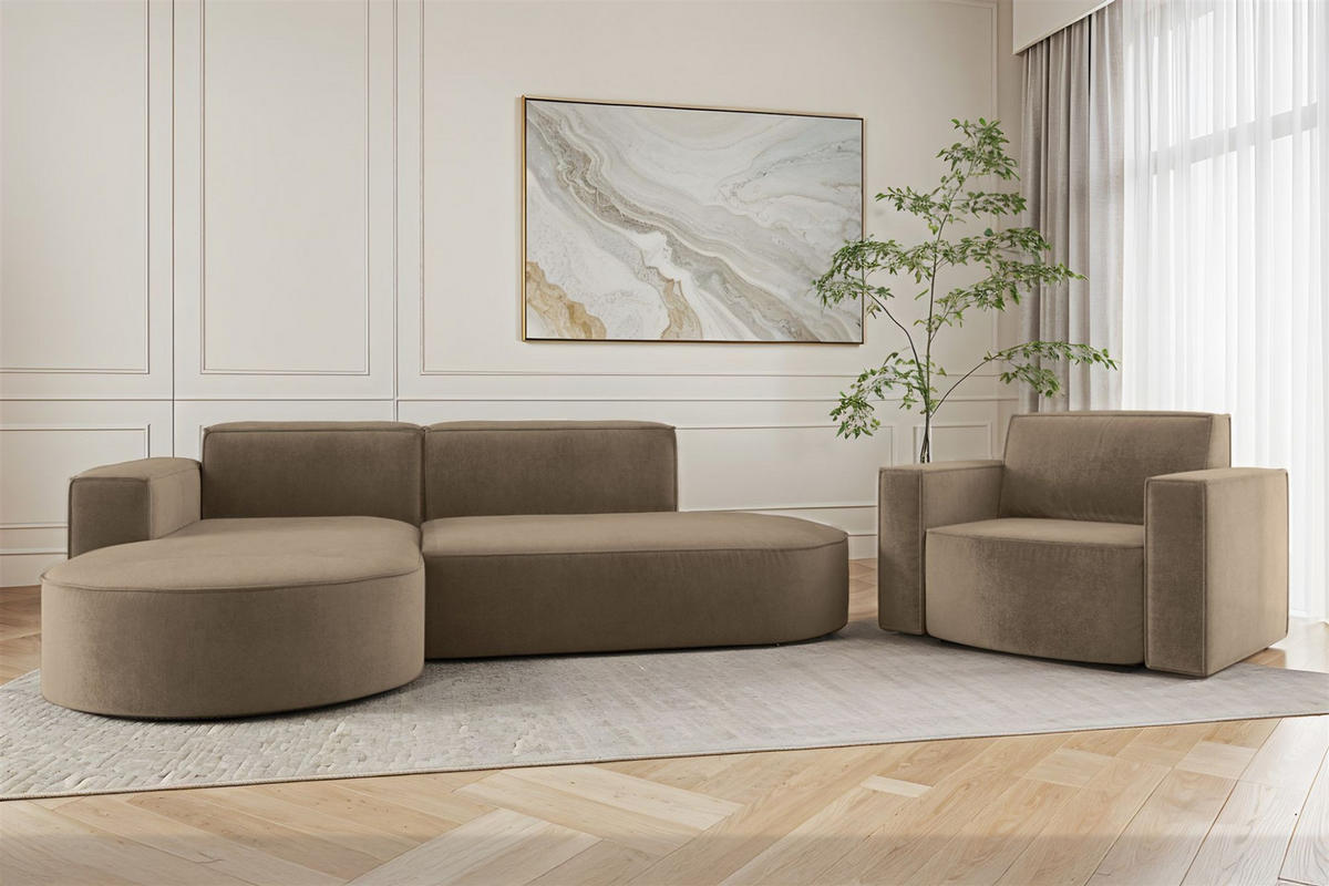 SOFASET Palma In Noel - Braun, Holzwerkstoff/Textil (236/78/165cm) - Fun Möbel