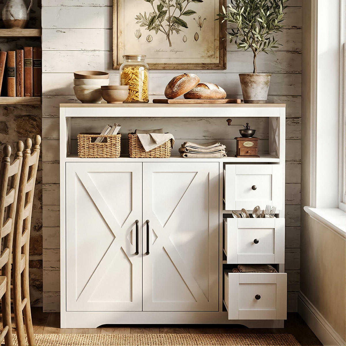 SIDEBOARD Modern mit 2 Türen & 3 Schubladen 100/40/105 cm Weiß/Eiche - Weiß, Holzwerkstoff (100/105/40cm) - Creahappy
