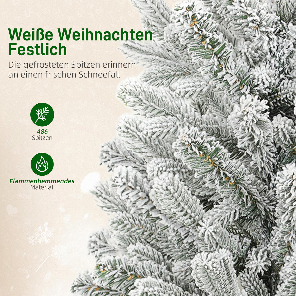 WEIHNACHTSBAUM DE-41581 Mini 90 cm, Schnee, 486 Spitzen - Weiß/Grün, Kunststoff (90cm) - ComfortXL