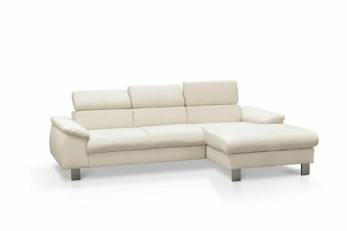 ECKSCHLAFSOFA mit Echtlederbezug, Schlaffunktion & Bettkasten - Chromfarben/Eiche Bianco, Leder/Holz (166/244cm) - Cotta