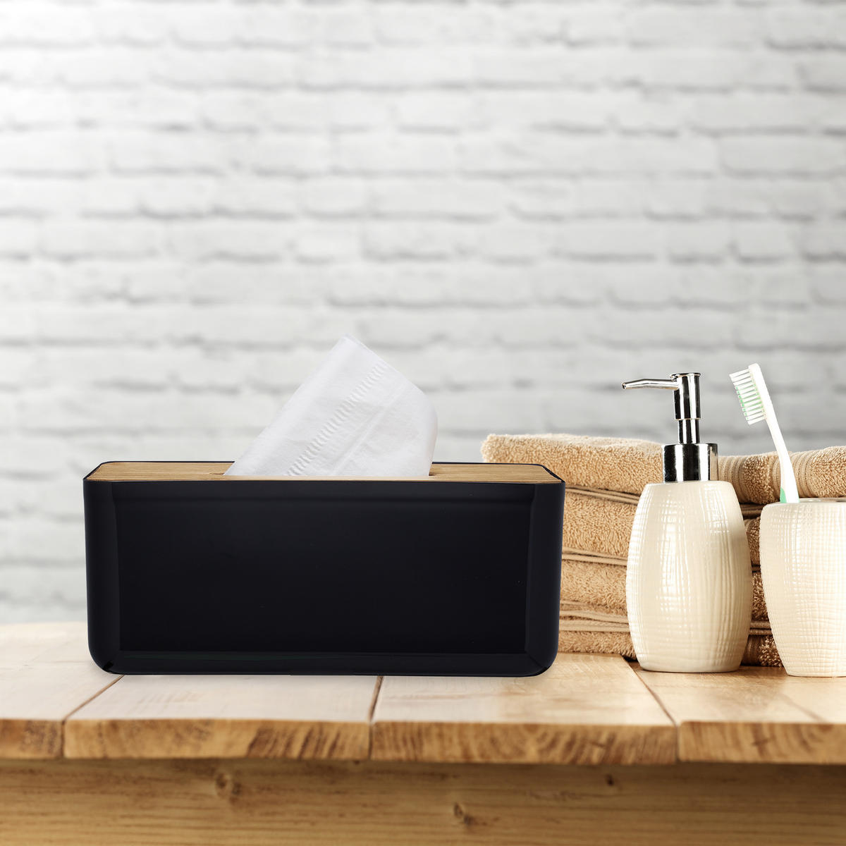 KOSMETIKTÜCHERBOX - Schwarz, Holz/Kunststoff (13/23/10cm) - Relaxdays