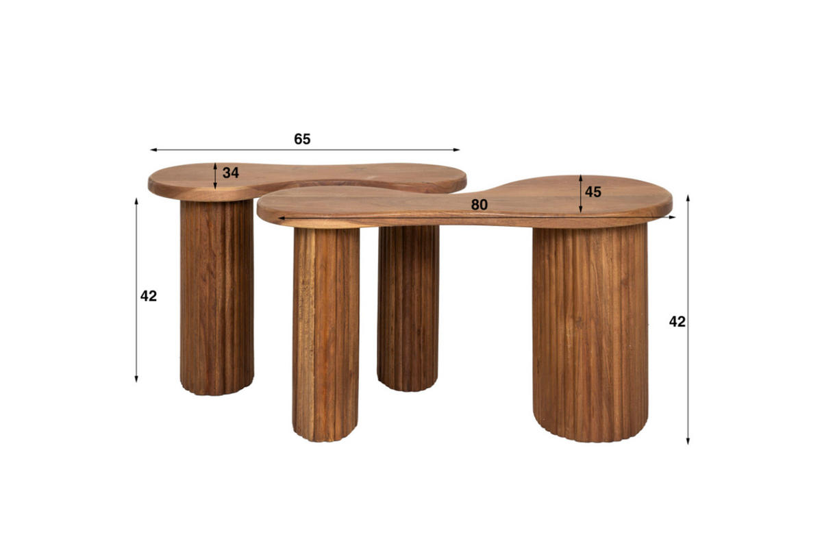 COUCHTISCH-SET MALIKA Braun Akazie - Braun, Akazienholz/Holz (80/45/42cm) - KAWOLA