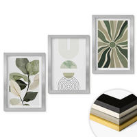 WANDBILDER 3er Set - 20x30 cm Silberner Rahmen - Pflanzenmotive, Geometrie, Grün - Silberfarben, Kunststoff (20/30cm) - ArtPrintCave