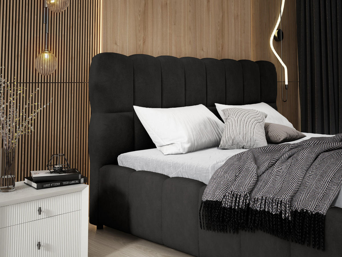 DOPPELBETT 160x200 cm Avilla mit Bettkasten, Lattenrost, Samt, Schwarz - Schwarz, Holz/Textil (160/200cm) - Emporius