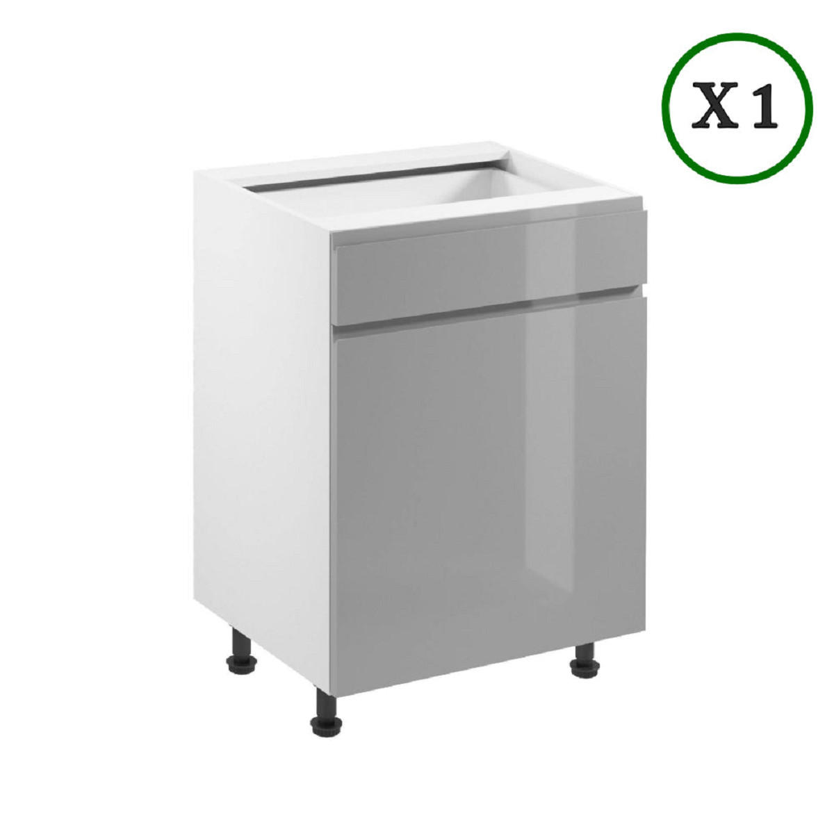 KÜCHENZEILE 200 cm - Aspen K36-M200 - in Grau/Hochglanz - Grau, Holz (200/210/47cm)