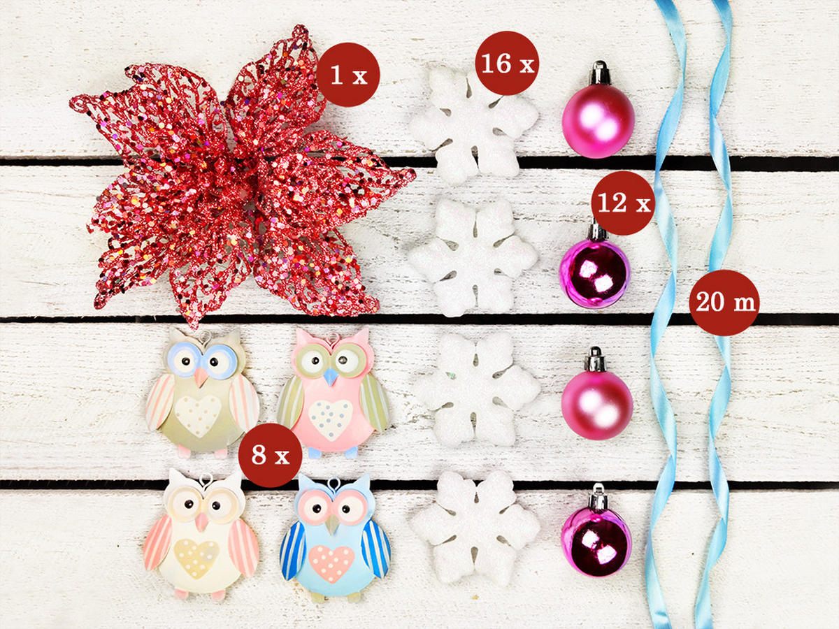 WEIHNACHTSBAUM künstlicher 60 cm mit LED-Beleuchtung, EULCHEN, mit 38 Weihnachtsbaumschmuck, Pflanztopf mit Jutesack - Blau/Pink, Kunststoff/Stein (40/60cm) - LAALU