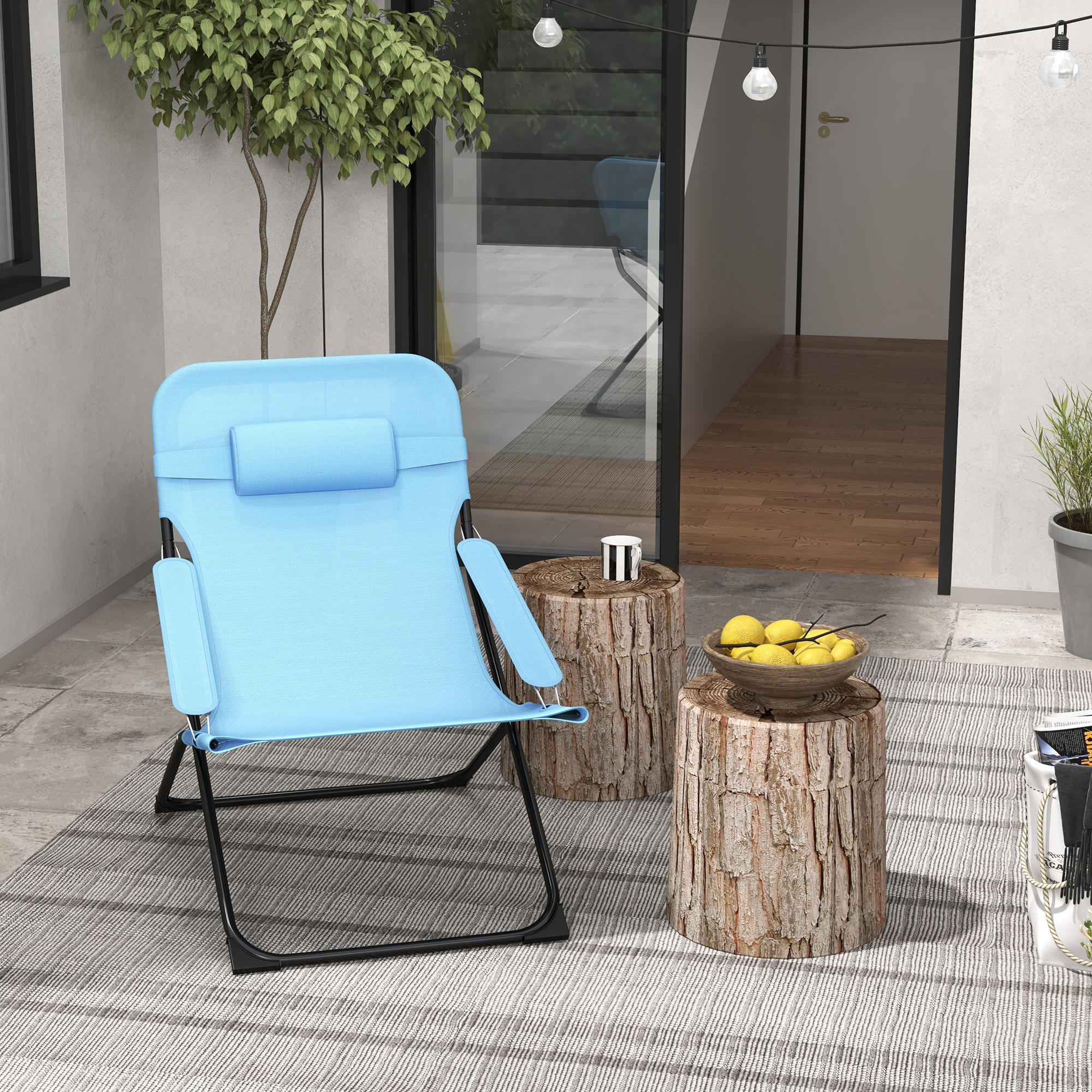 KLAPPSTUHL, Metall, Netzstoff, Blau - Blau, Metall (91/96/69cm) - Outsunny