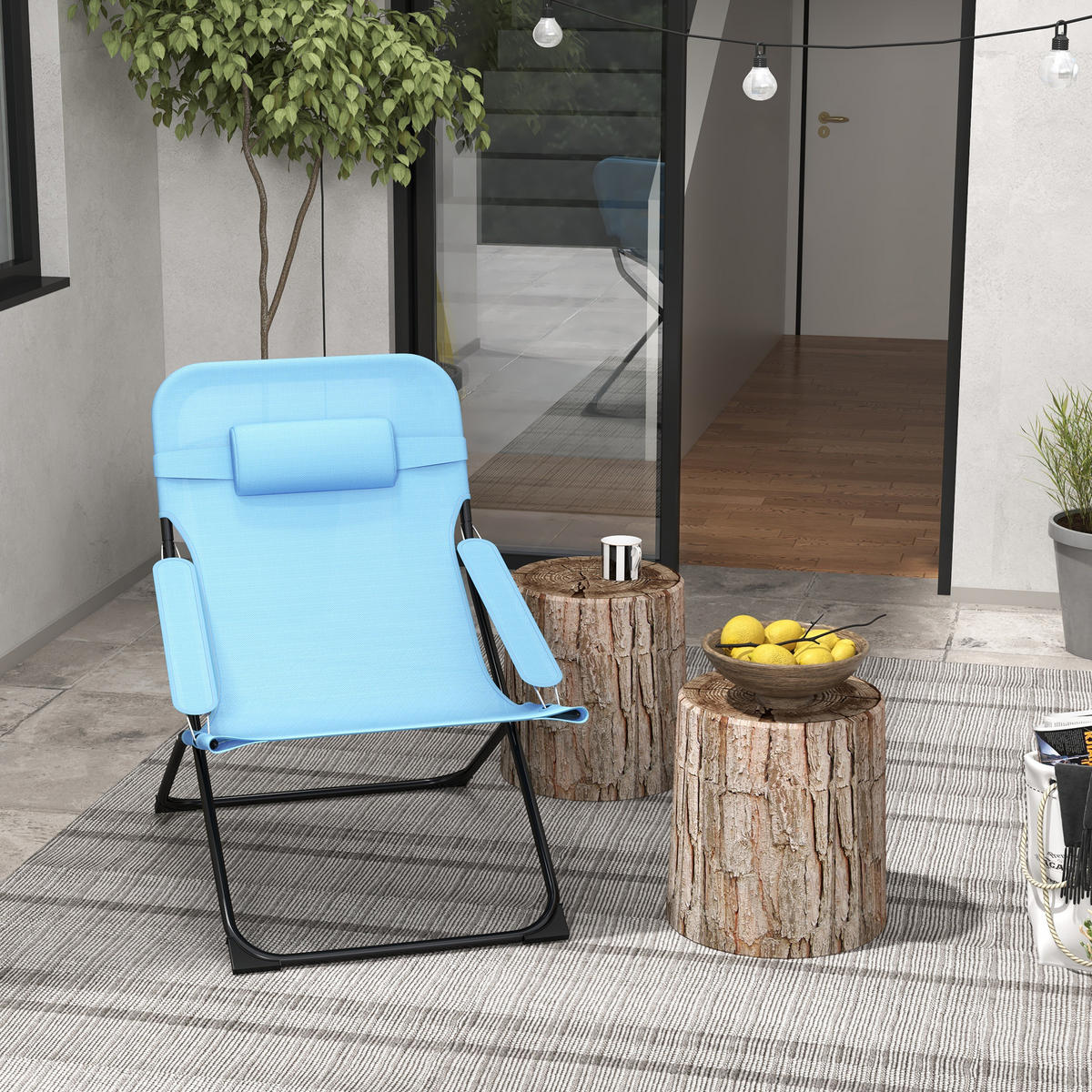 KLAPPSTUHL, Metall, Netzstoff, Blau - Blau, Metall (91/96/69cm) - Outsunny