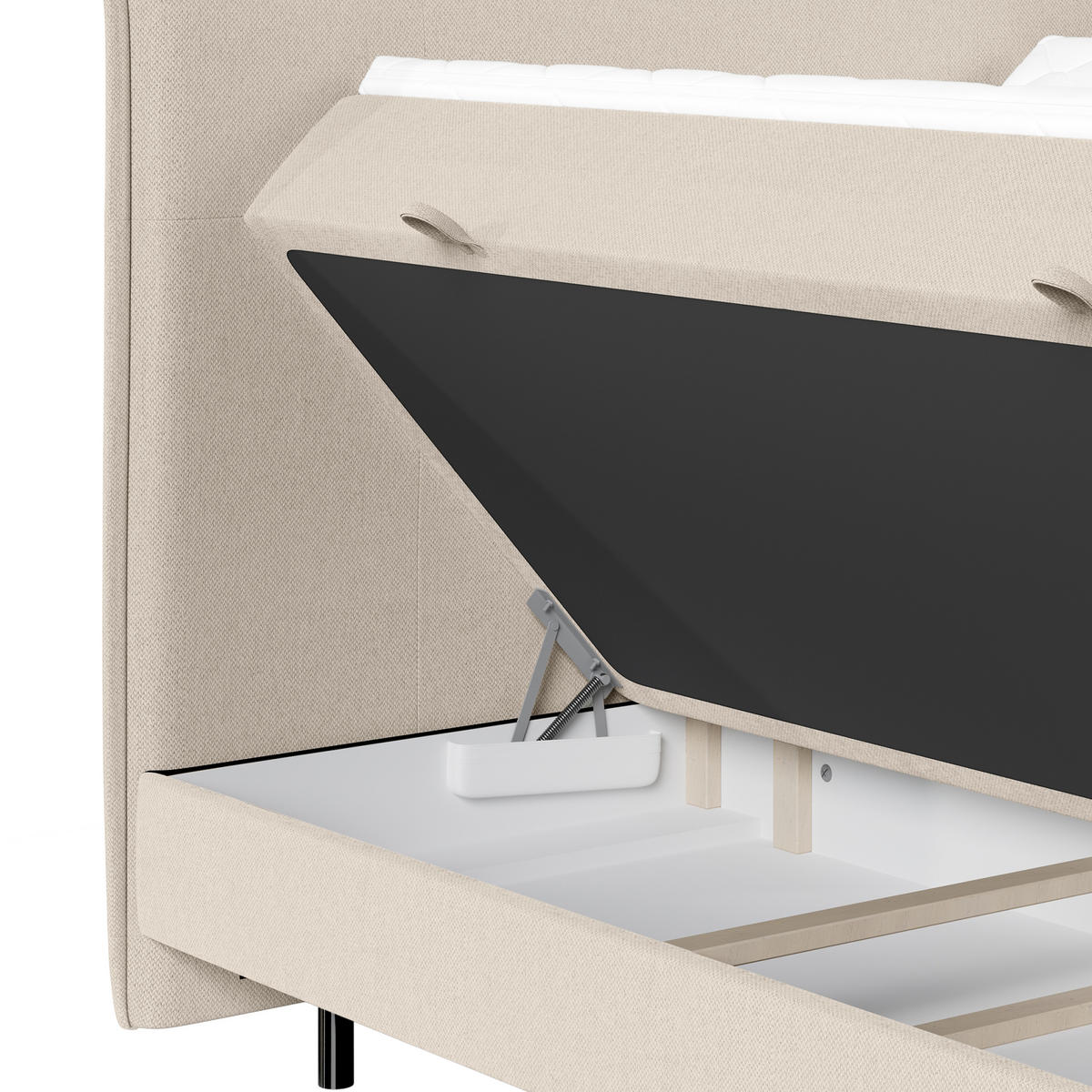 BOXBETT Menzzo Beige 180/200 cm mit Matratze und Topper - Beige/Schwarz, Holz/Holzwerkstoff (180/200cm) - Maison de Reve