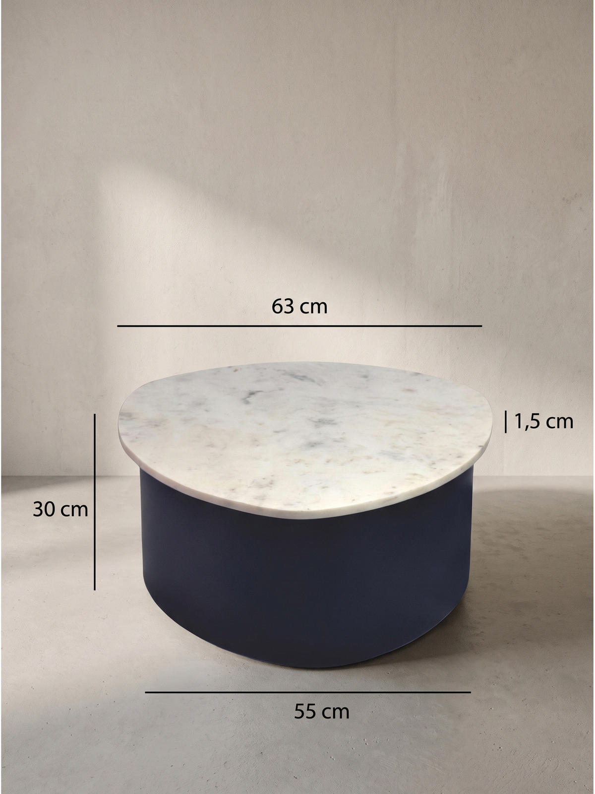 COUCHTISCH VIGEVANO, Marmor, handgefertigt, Weiß-Schwarz, 63 x 63 x 30 cm - Schwarz/Weiß, Stein/Metall (63/63/30cm) - KADIMA DESIGN