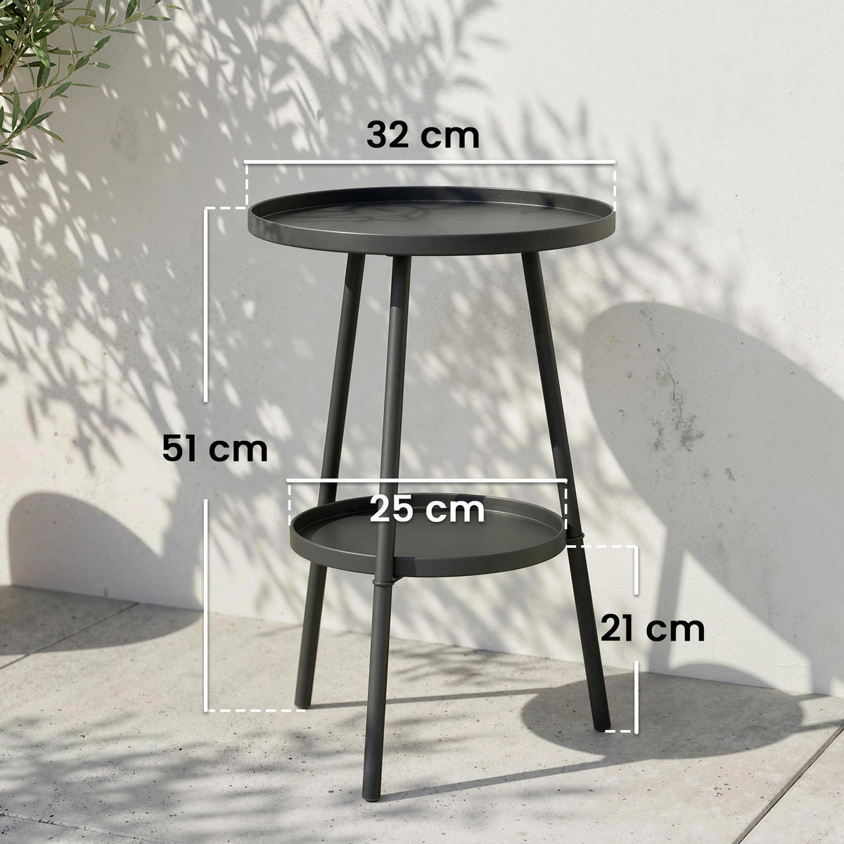 GARTENBEISTELLTISCH DE-14112 2 Ebenen Schwarz - Schwarz, Metall (32/32/51cm) - ComfortXL