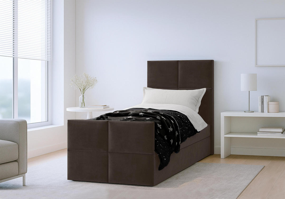 BOXBETT ALEYNA 90x200 cm mit Bettkasten und Matratze - Braun - Schwarz/Braun, Holz/Holzwerkstoff (90/200cm) - AX Living