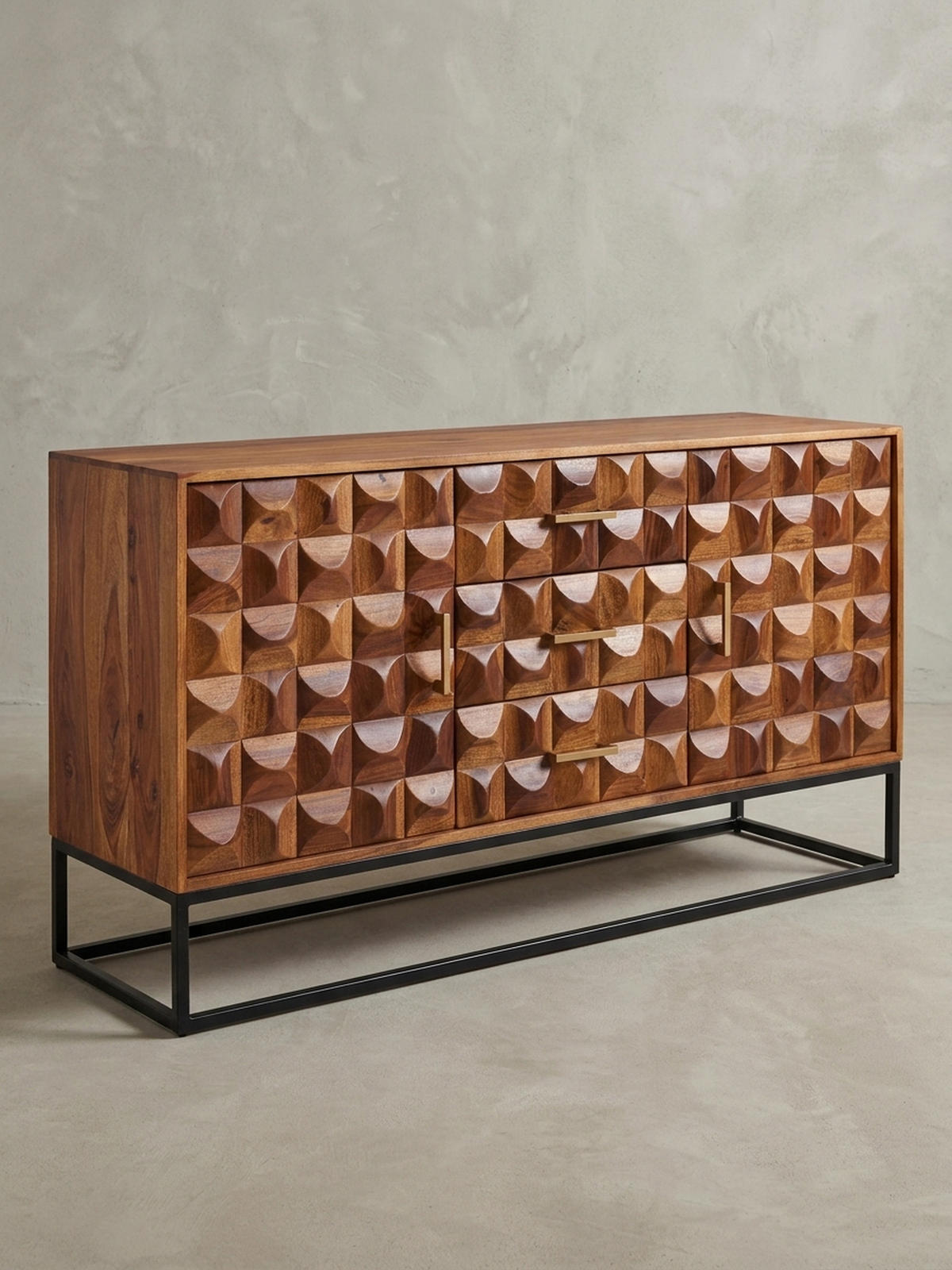 SIDEBOARD – Massivholz, 145x81x45 cm, Industrial-Stil, Metallgestell - Schwarz/Braun, Holz/Metall (145/81/45cm) - KADIMA DESIGN