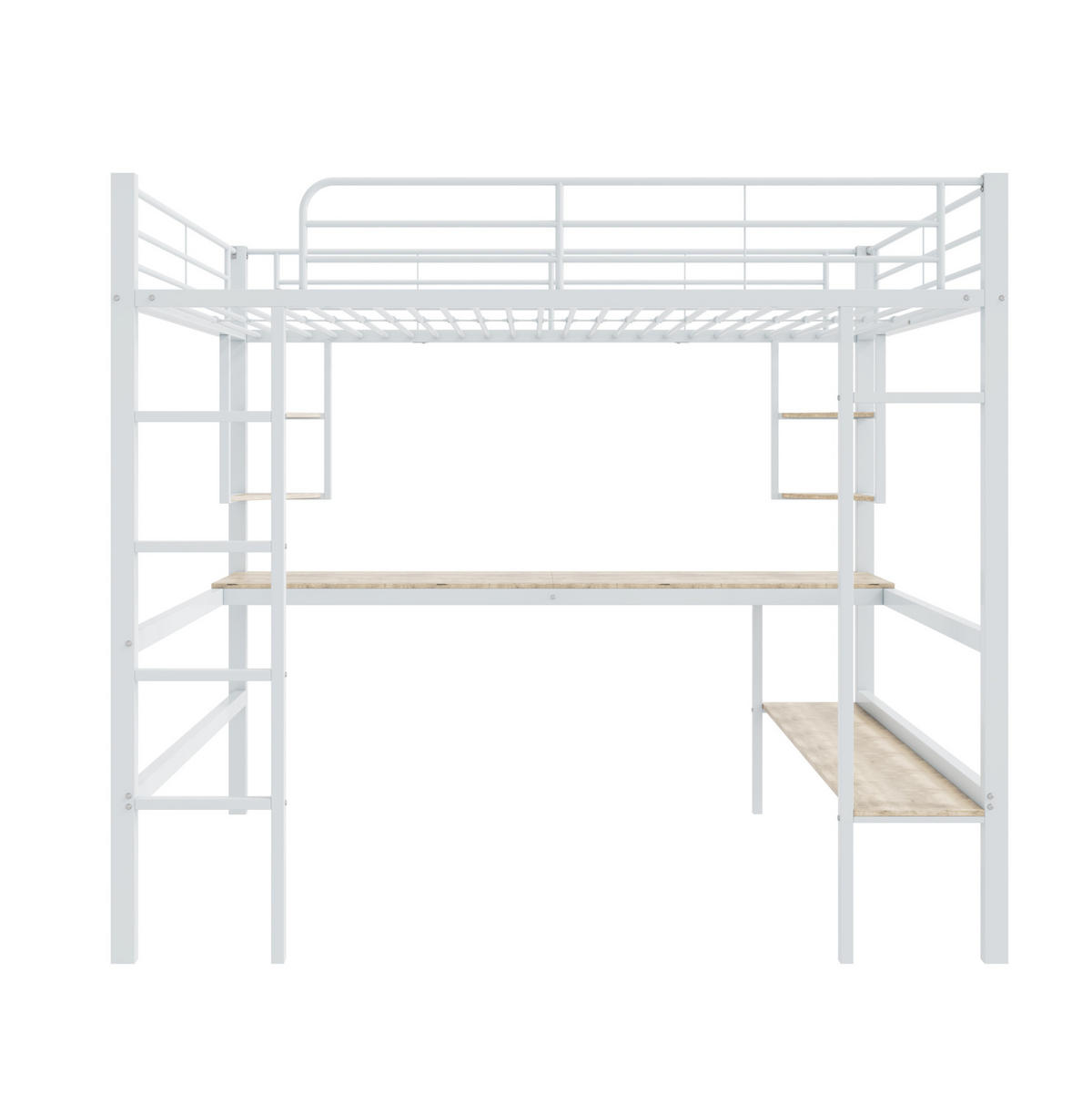 HOCHBETT 140/200 cm aus Metall mit Schreibtisch und Bücherregal, platzsparend und sicher, Weiß - Weiß, Metall (140/200cm) - Redom
