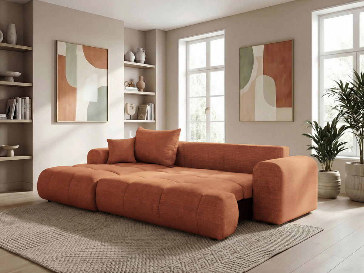 ECKSOFA MILANO mit Schlaffunktion und Bettkasten Orange - Orange, Holzwerkstoff/Kunststoff (250/90cm) - Idohome