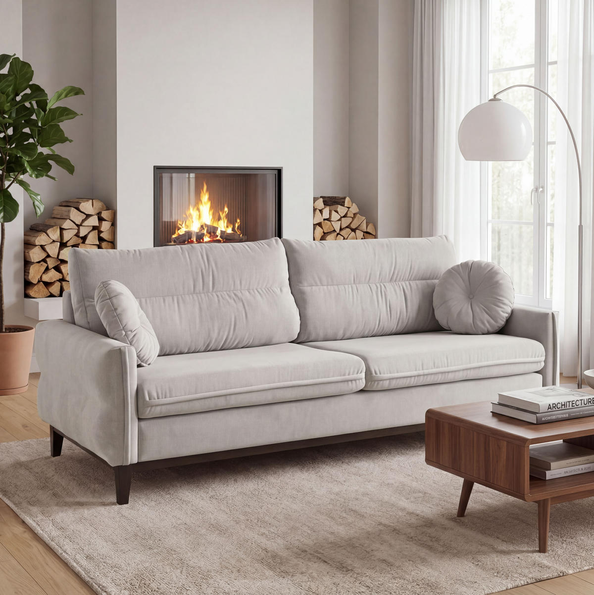 SOFA 2-SITZER Belweder, 220 cm, Beige, Veloursstoff - Wengefarben/Beige, Holz/Textil (218/95/94cm) - Beautysofa