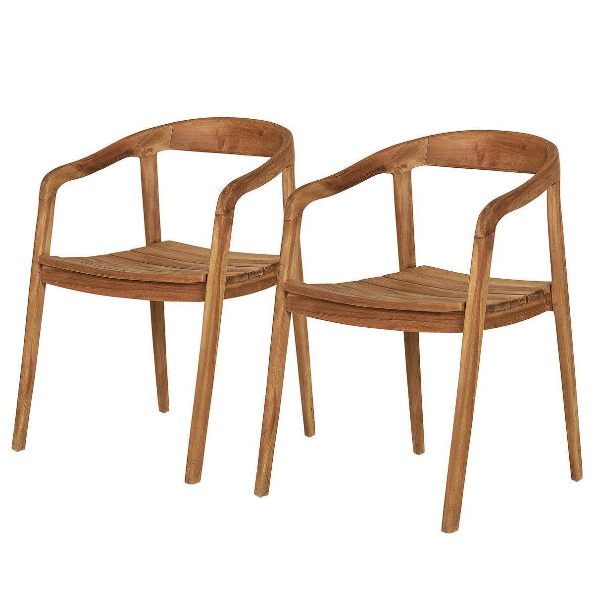 GARTENSTUHL - 2er-Set - Massivholz Teak - Braun, Holz (54/76/55cm) - home24