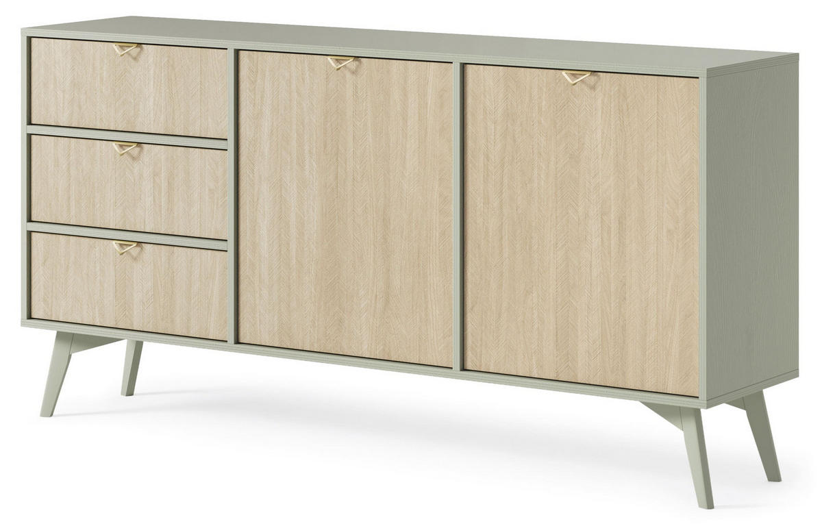 KOMMODE - Abeto Grün S158 - Eichefarben/Grün, Holz (158/80/38cm) - Möblo