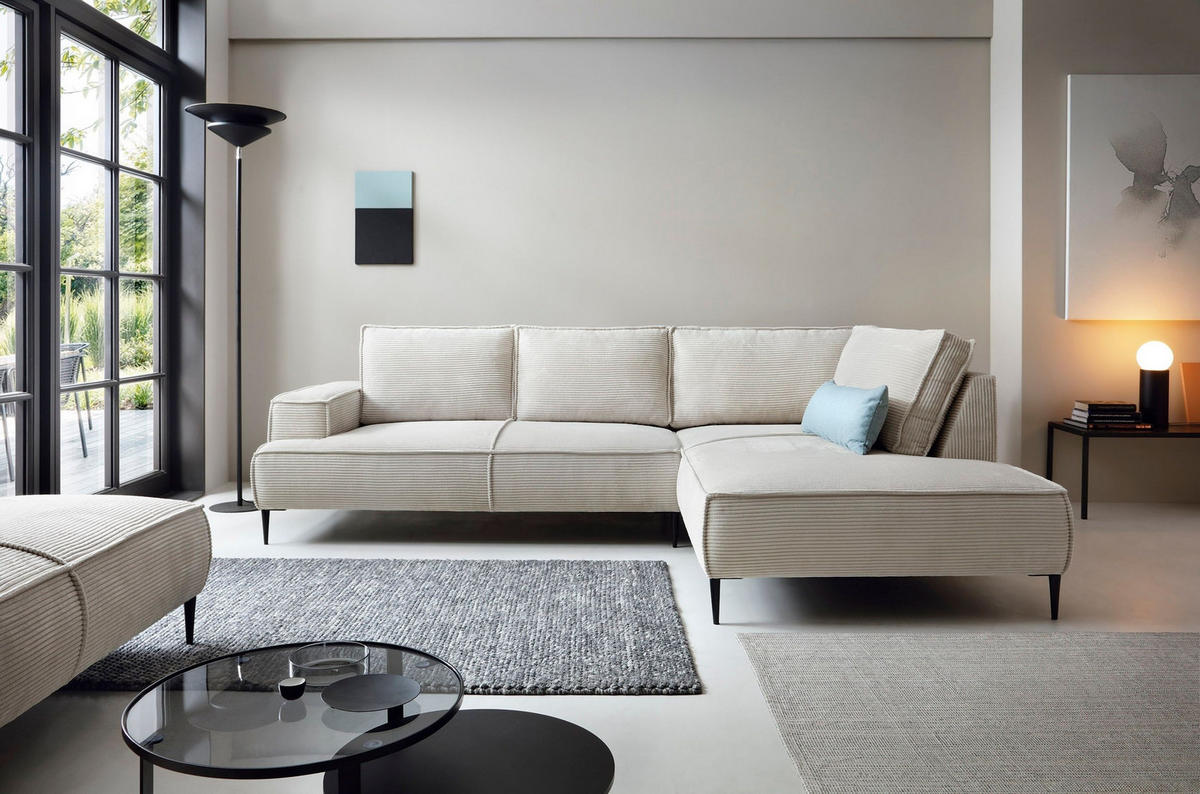 ECKSOFA DUNA Beige Kordstoff - Beige, Holz (275/195cm) - MASSENO