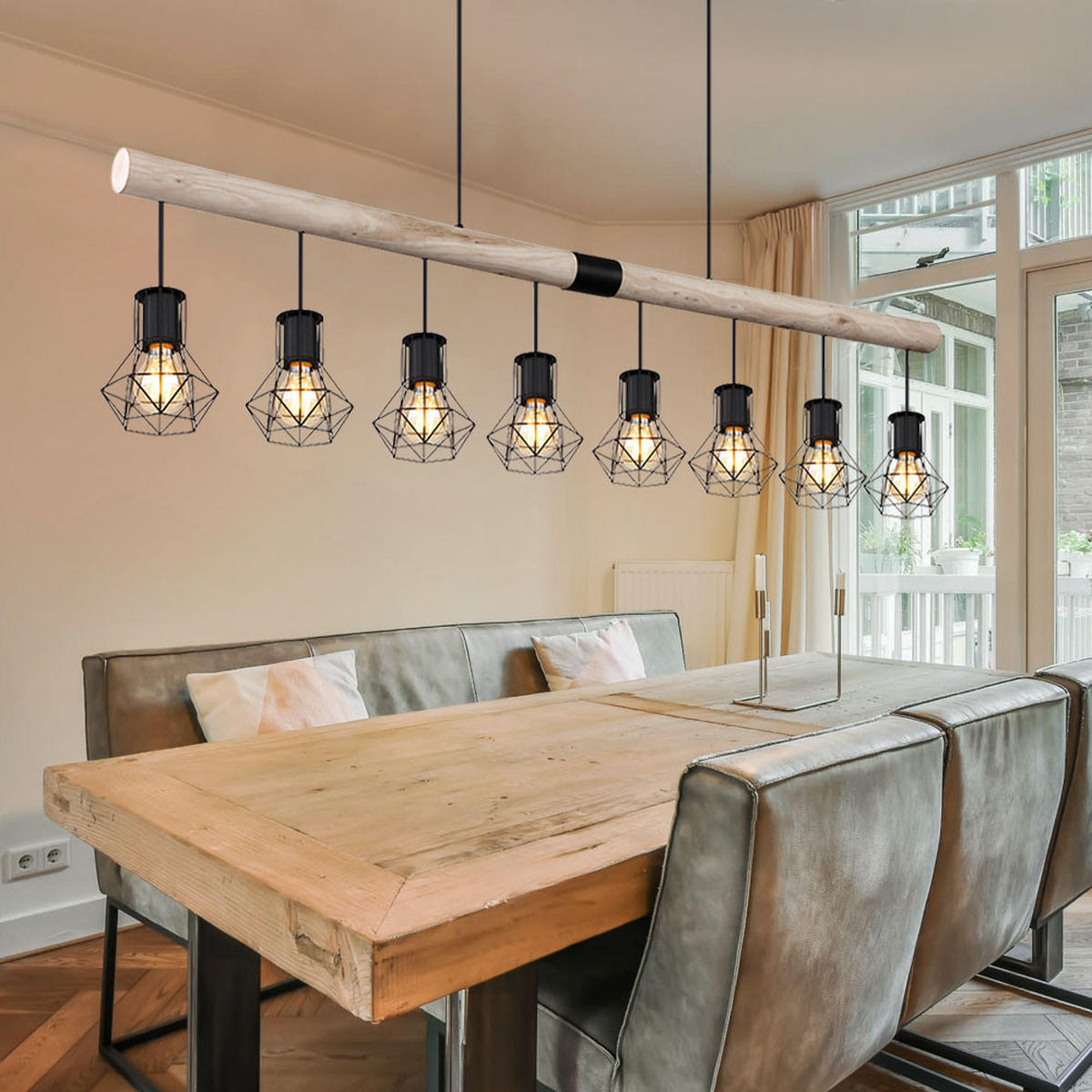 HÄNGELEUCHTE Holz Braun Metall - Braun, Holz (140/13.3/120cm) - Globo Lighting