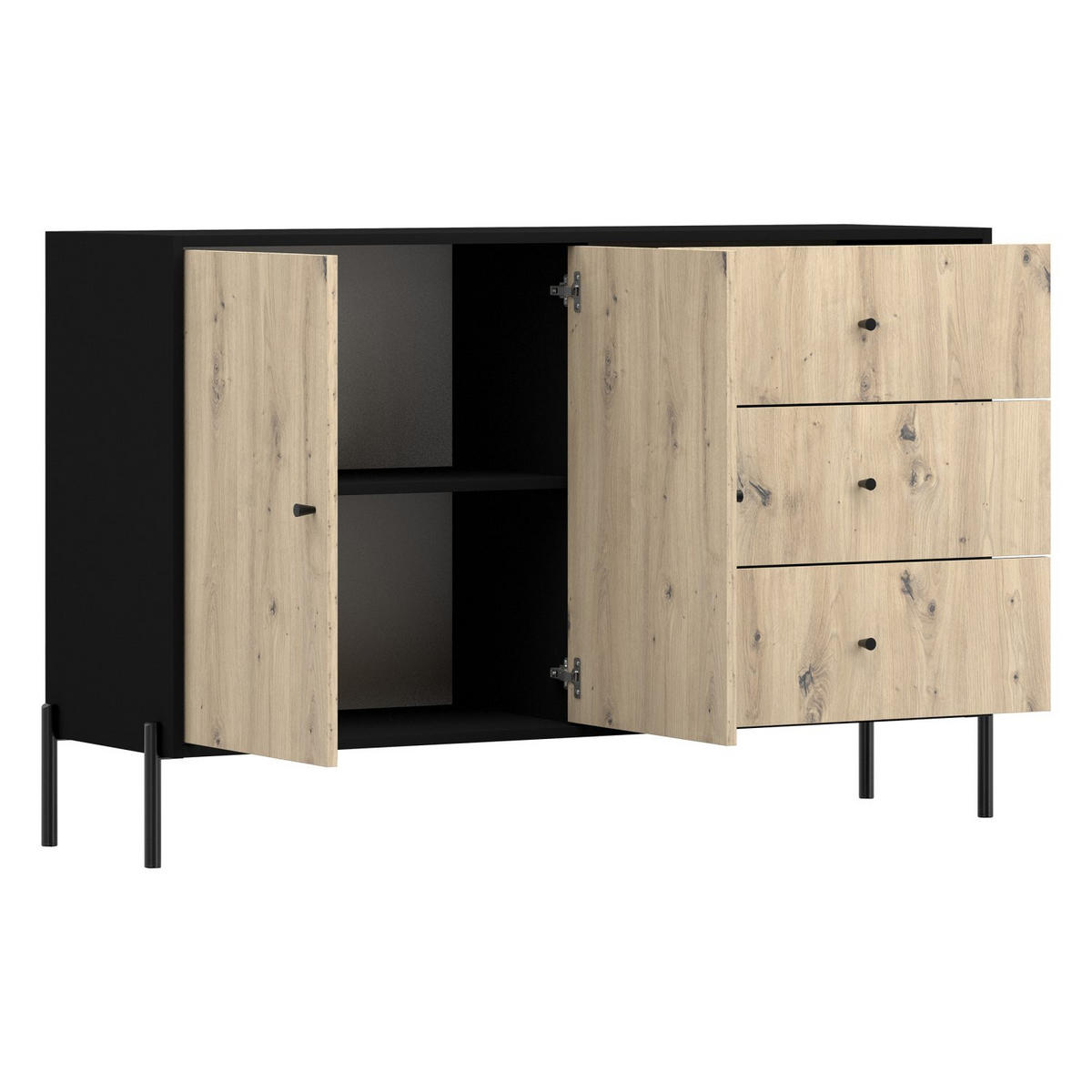 SIDEBOARD Raviero Schwarz/Artisan Eiche, 150 cm - Beige/Schwarz, Holzwerkstoff/Metall (150/98/40cm) - Selsey