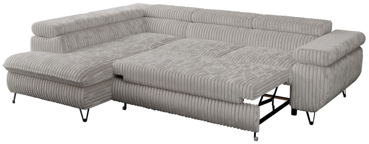 ECKSOFA PEDRO L Hellgrau Cord - Links Seite - Hellgrau/Schwarz, Textil/Metall (208/273cm) - MKS