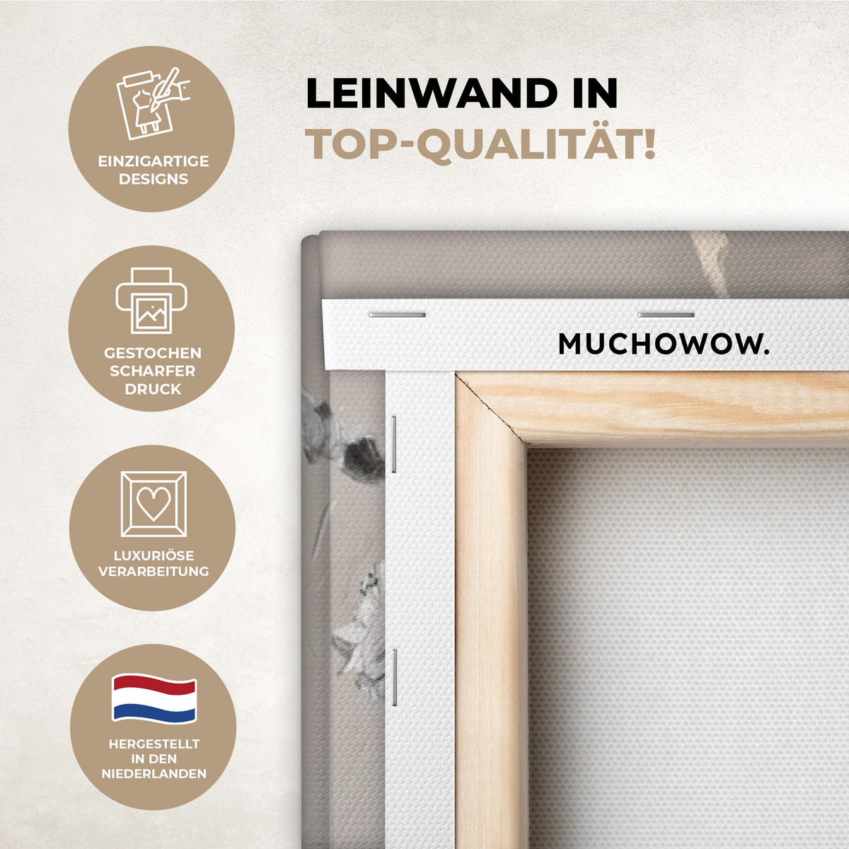 LEINWANDBILD 3er Set Mandelblüte - Abstrakt - Beige 120x80 cm - Beige, Textil (120/80cm) - MuchoWow