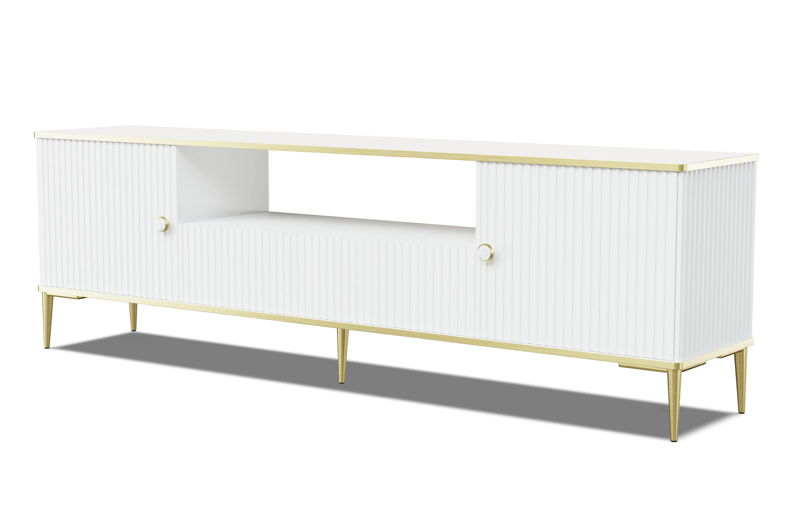 TV LOWBOARD Weiß, Gold 180/55/35 - Weiß, Holzwerkstoff (180/55/35cm) - RAUMHIRSCH FURNITURE