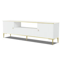 TV LOWBOARD Weiß, Gold 180/55/35 - Weiß, Holzwerkstoff (180/55/35cm) - RAUMHIRSCH FURNITURE