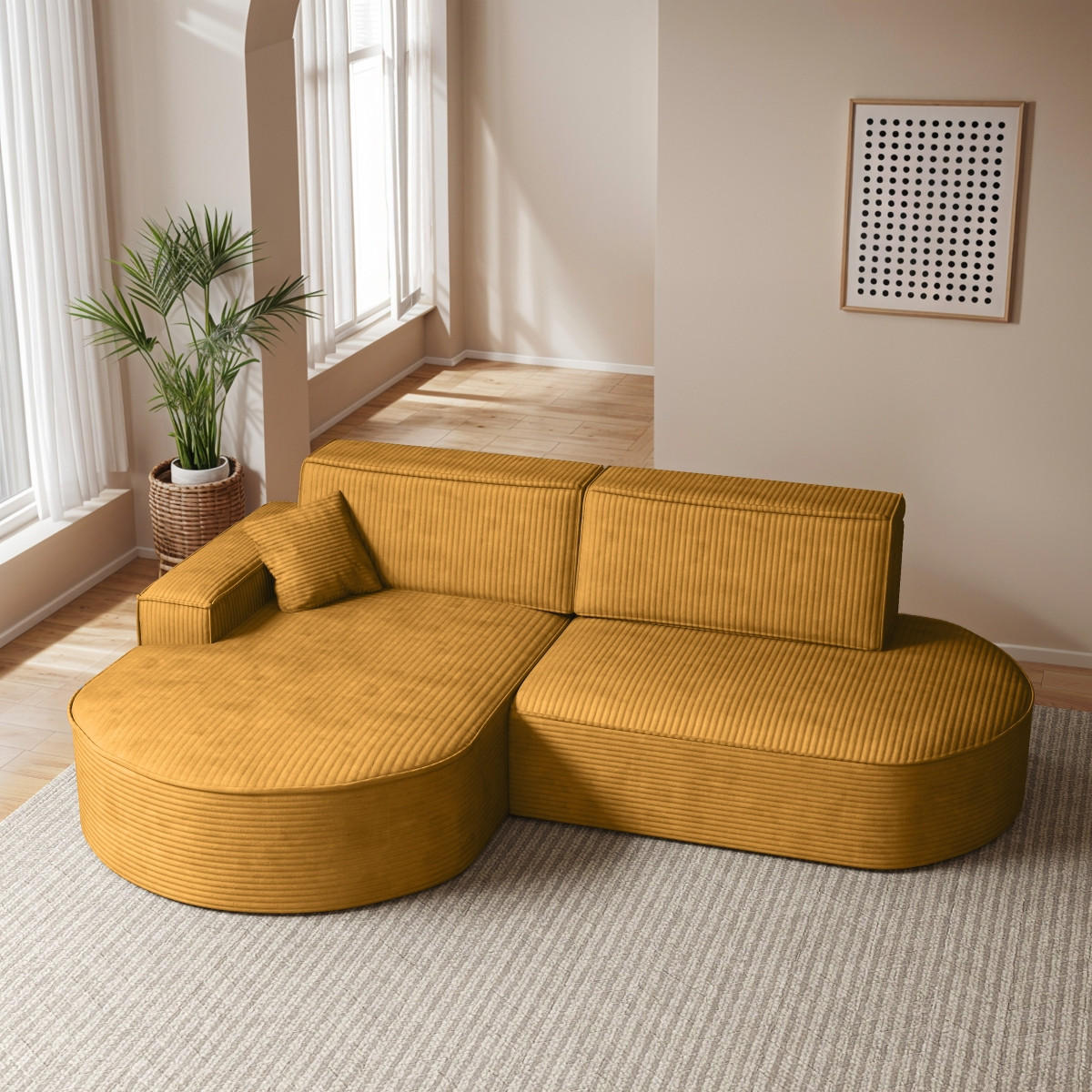 ECKSOFA Modena Pro - Komfort Und Stil Stoff Poso Senffarbe Links - Currygelb, Holz (179/278cm) - Kaiser Möbel