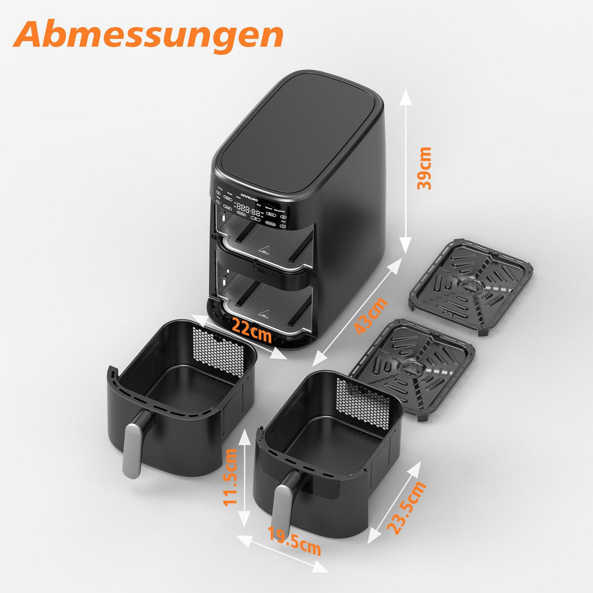 HEISSLUFTFRITTEUSE 5L+5L - Schwarz, Metall (22/39/43cm) - Aimax
