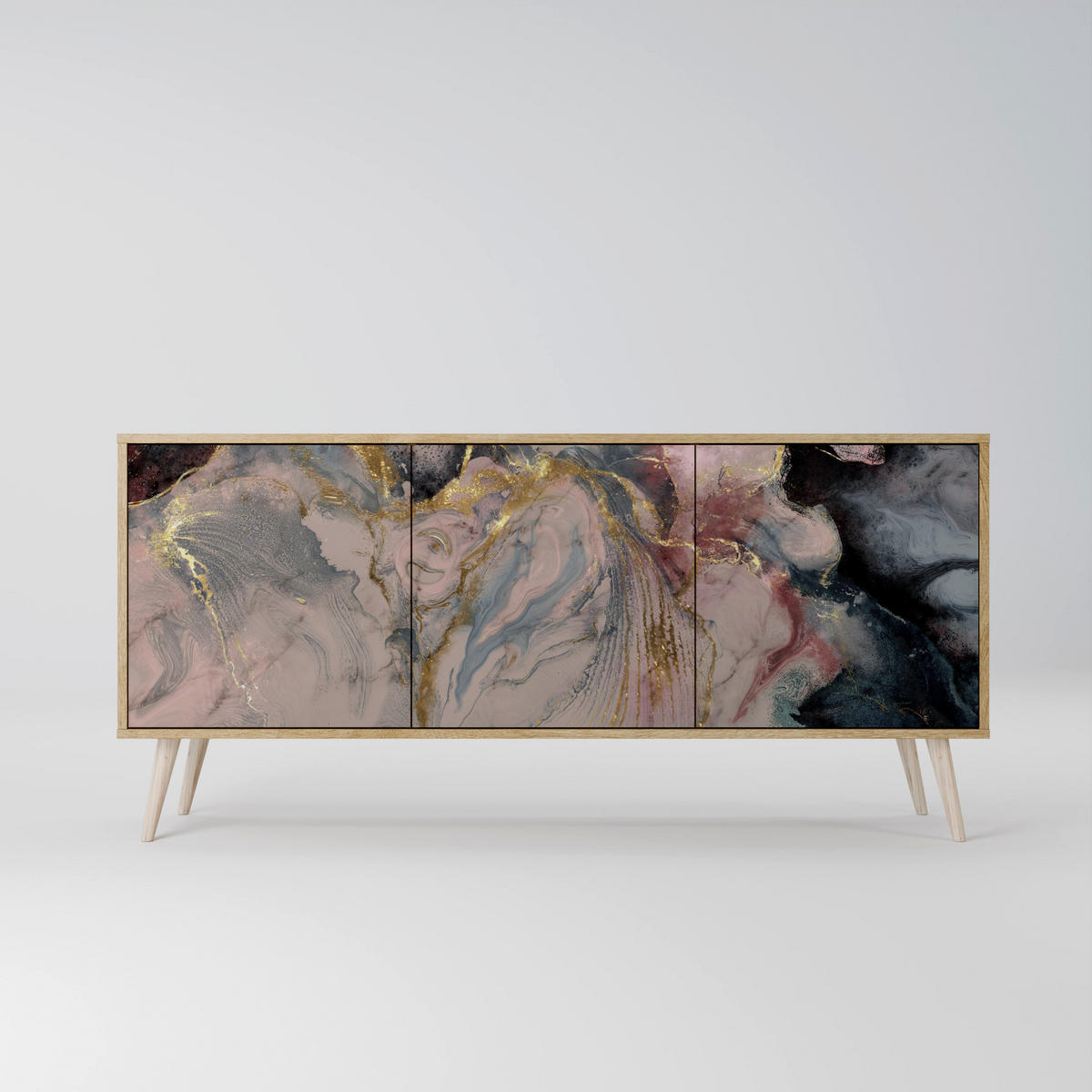 SIDEBOARD GILDED SWIRLS, Eicheneffekt, 164,5x42x77,5 cm, 3 Türen - Eichefarben/Buchefarben, Holzwerkstoff/Buchenholz (164.5/77.5/42cm) - SpaceRebels