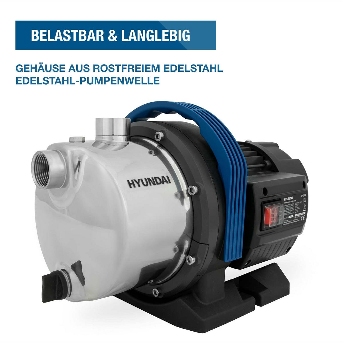 GARTENPUMPE GP12050 (1200W, 5.000 l/h, Förderhöhe max. 50m, Ansaughöhe max. 8m) - Schwarz, Kunststoff (22.1/23.7/37.1cm) - HYUNDAI
