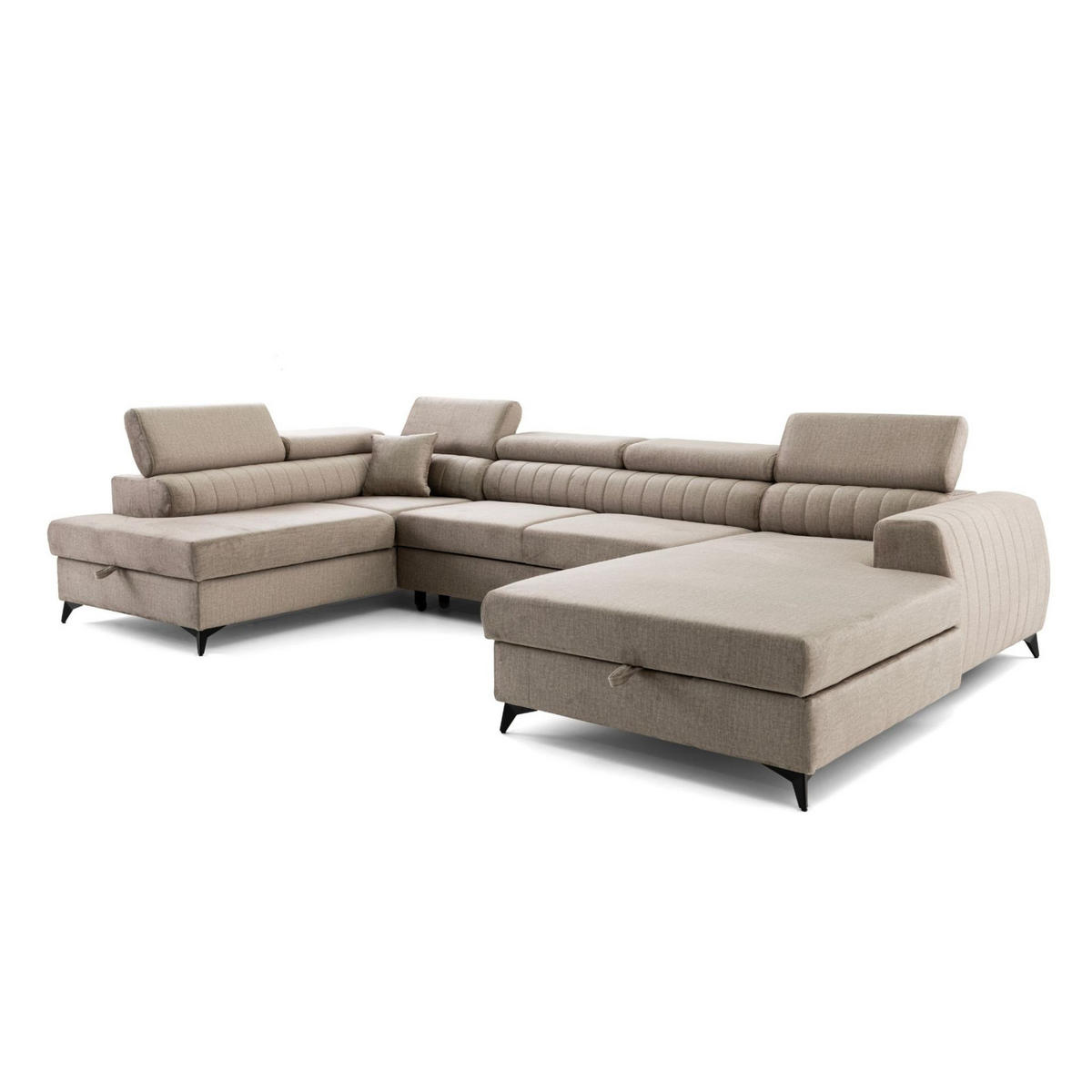 ECKSOFA U-Form PIERO U Links mit Schlaffunktion 125x260 Velours Beige - Beige/Schwarz, Holz/Textil (350/90/203cm) - Muffo