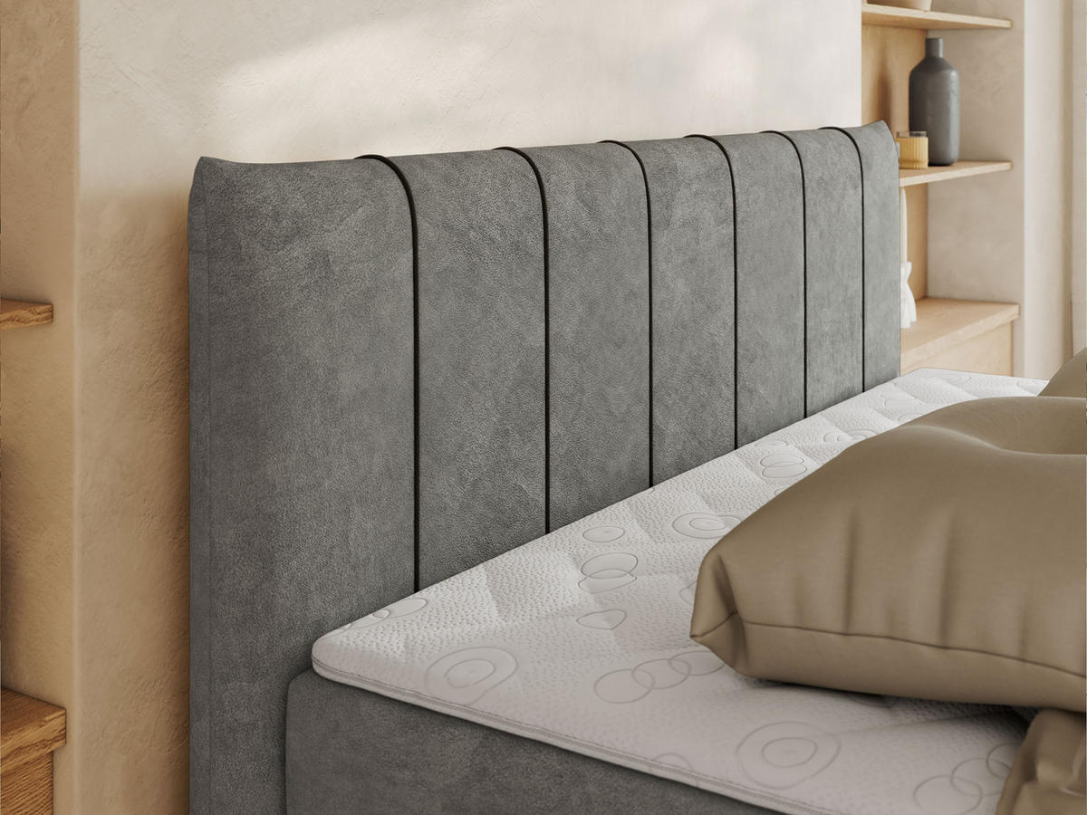 BOXBETT DRINEA 160/200 - Grau Velours - H4 - Grau, Textil (160/200cm) - MKS