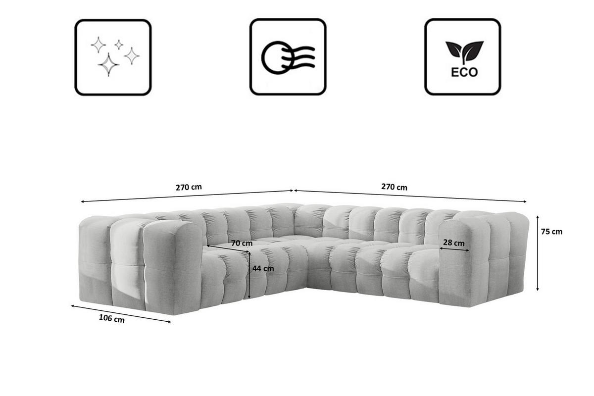 ECKSOFA Corner Mit Steppung BALOO, Chenille-Stoff Moly, Hellgrau - Hellgrau, Holz (270/270cm) - Kaiser Möbel